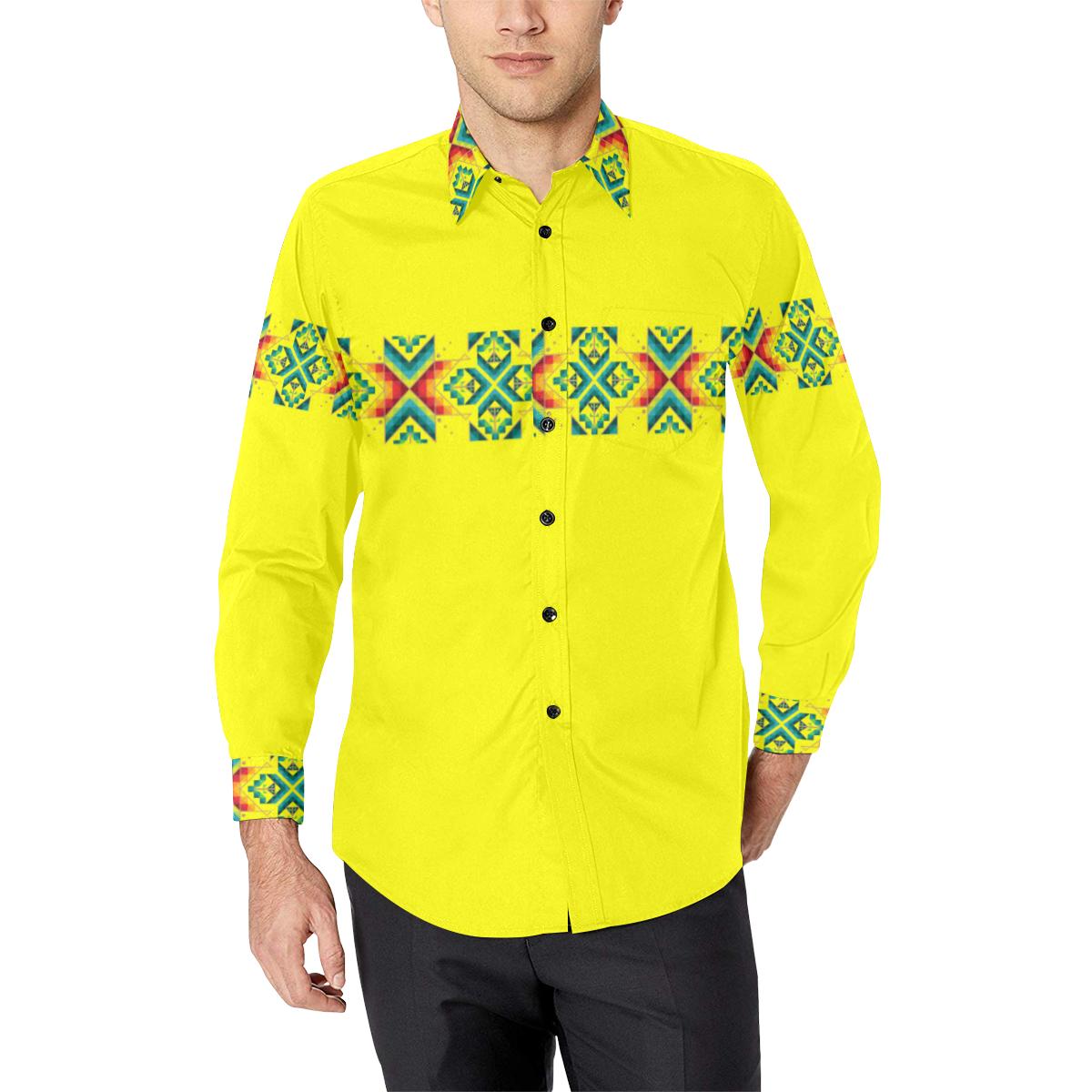 Yellow Blanket Strip Casual Dress Shirt
