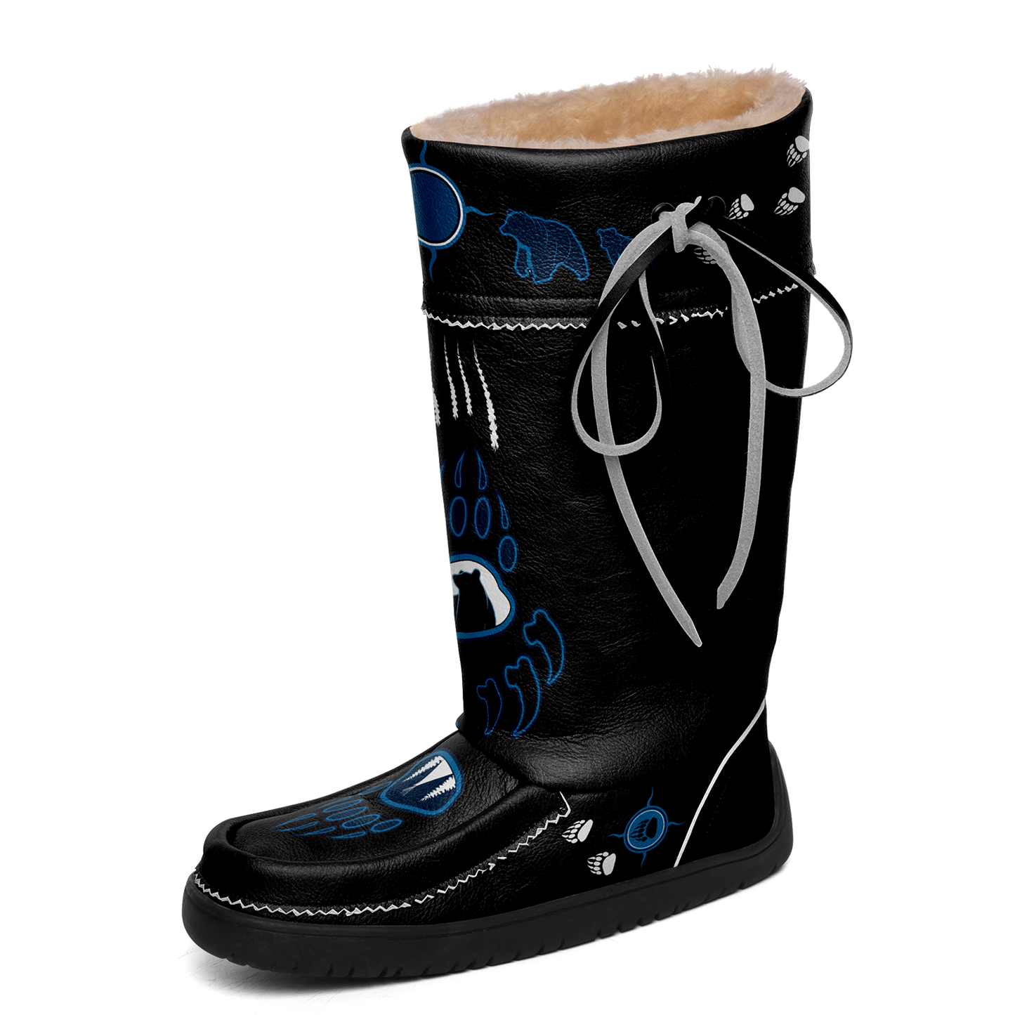 Bear Paw Blue Black Real Leather MocLux