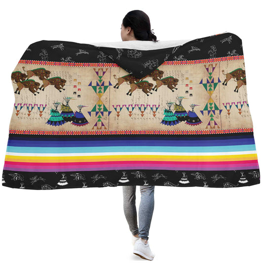 Buffalos Running Black Sky Hooded Blanket