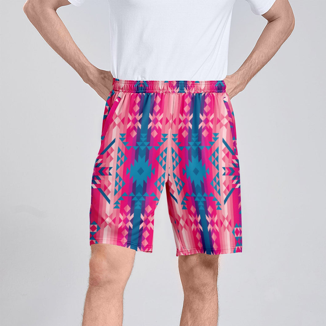 Desert Geo Blue Athletic Shorts with Pockets