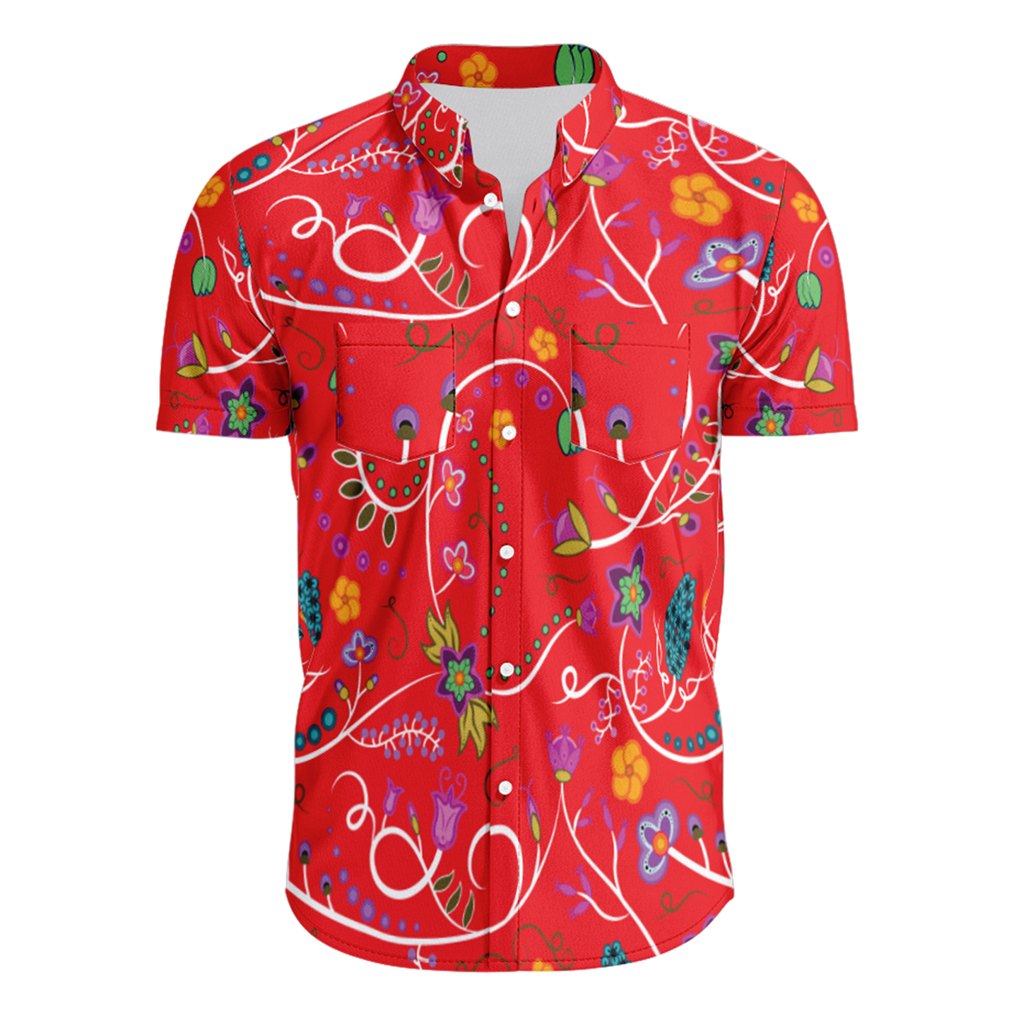 Fresh Fleur Fire Hawaiian-Style Button Up Shirt