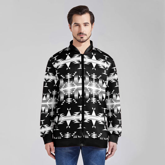 Between the Mountains Black and White Zippered Collared Lightweight Jacket