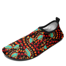 Load image into Gallery viewer, Hawk Feathers Fire and Turquoise Kid&#39;s Sockamoccs Slip On Shoes
