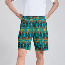 Load image into Gallery viewer, Fire Colors and Turquoise Teal Athletic Shorts with Pockets
