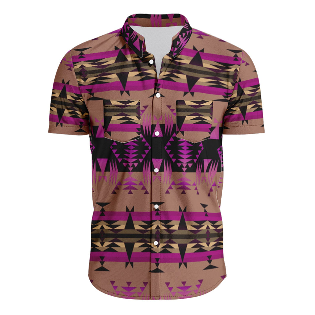 Between the Mountains Berry Hawaiian-Style Button Up Shirt