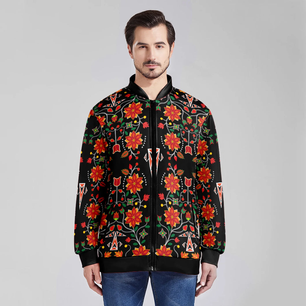 Floral Beadwork Six Bands Zippered Collared Lightweight Jacket