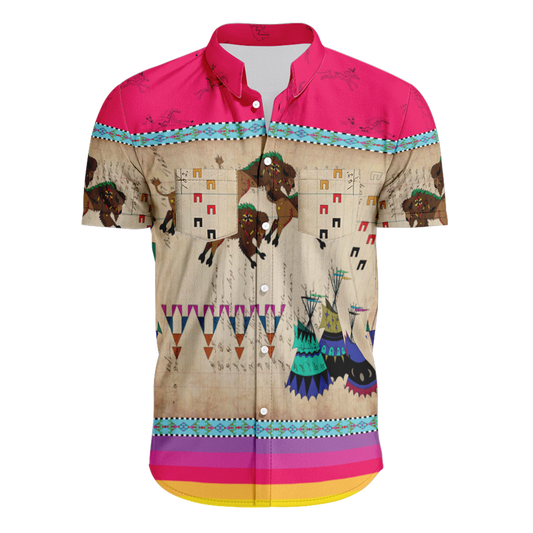 Buffalos Running Berry Hawaiian-Style Button Up Shirt