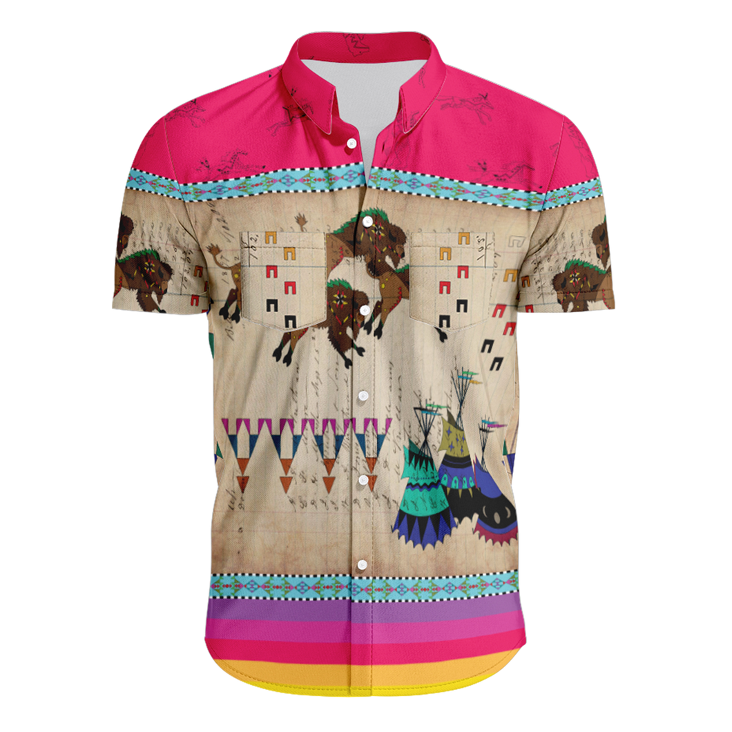 Buffalos Running Berry Hawaiian-Style Button Up Shirt