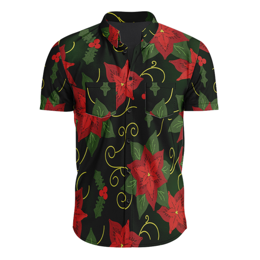 Poinsetta Parade Hawaiian-Style Button Up Shirt