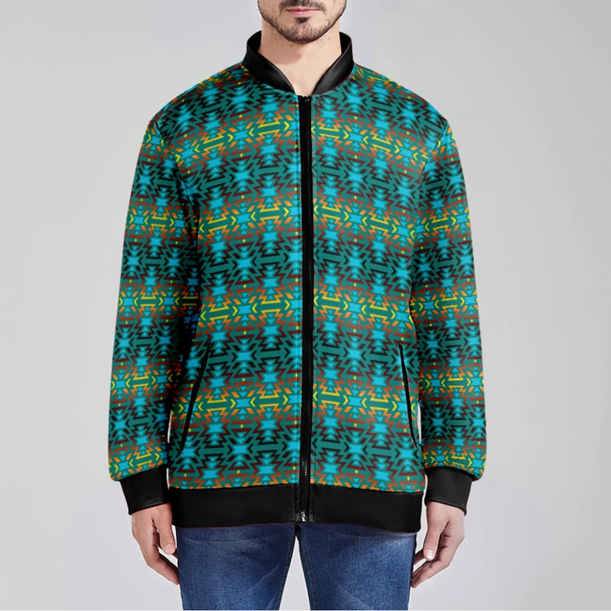 Fire Colors and Turquoise Teal Lightweight Jacket