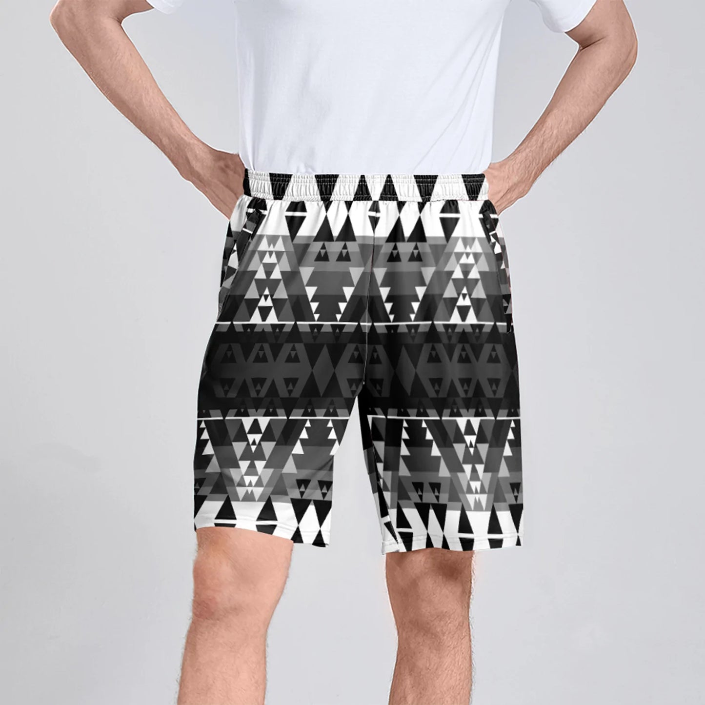 Writing on Stone Black and White Athletic Shorts with Pockets