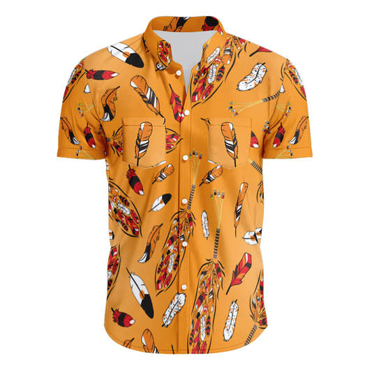 ECM Prayer Feathers Orange Hawaiian-Style Button Up Shirt