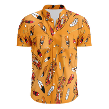 Load image into Gallery viewer, ECM Prayer Feathers Orange Hawaiian-Style Button Up Shirt
