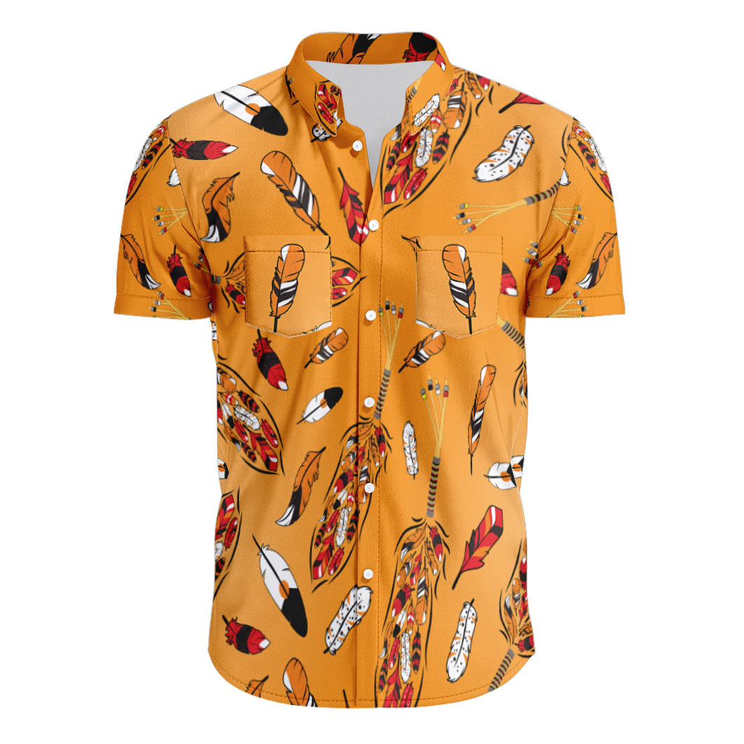 ECM Prayer Feathers Orange Hawaiian-Style Button Up Shirt