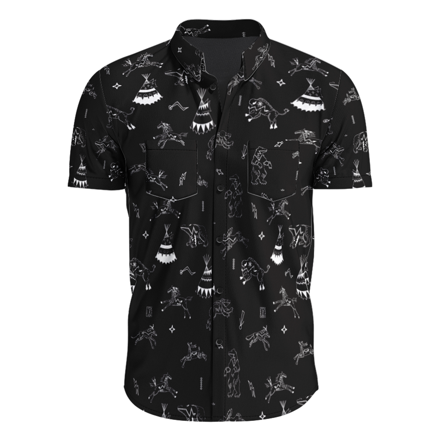 Ledger Dables Black Hawaiian-Style Button Up Shirt