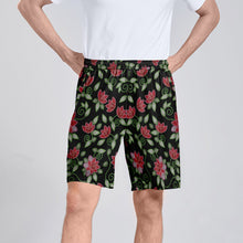 Load image into Gallery viewer, Red Beaded Rose Athletic Shorts with Pockets
