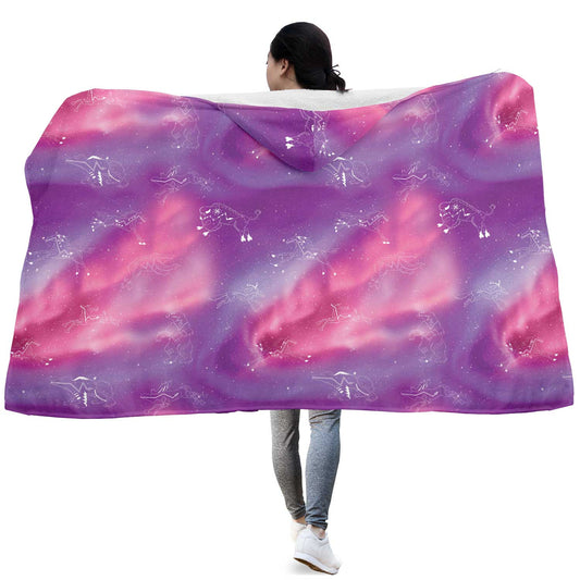 Animal Ancestors 7 Aurora Gases Pink and Purple Hooded Blanket