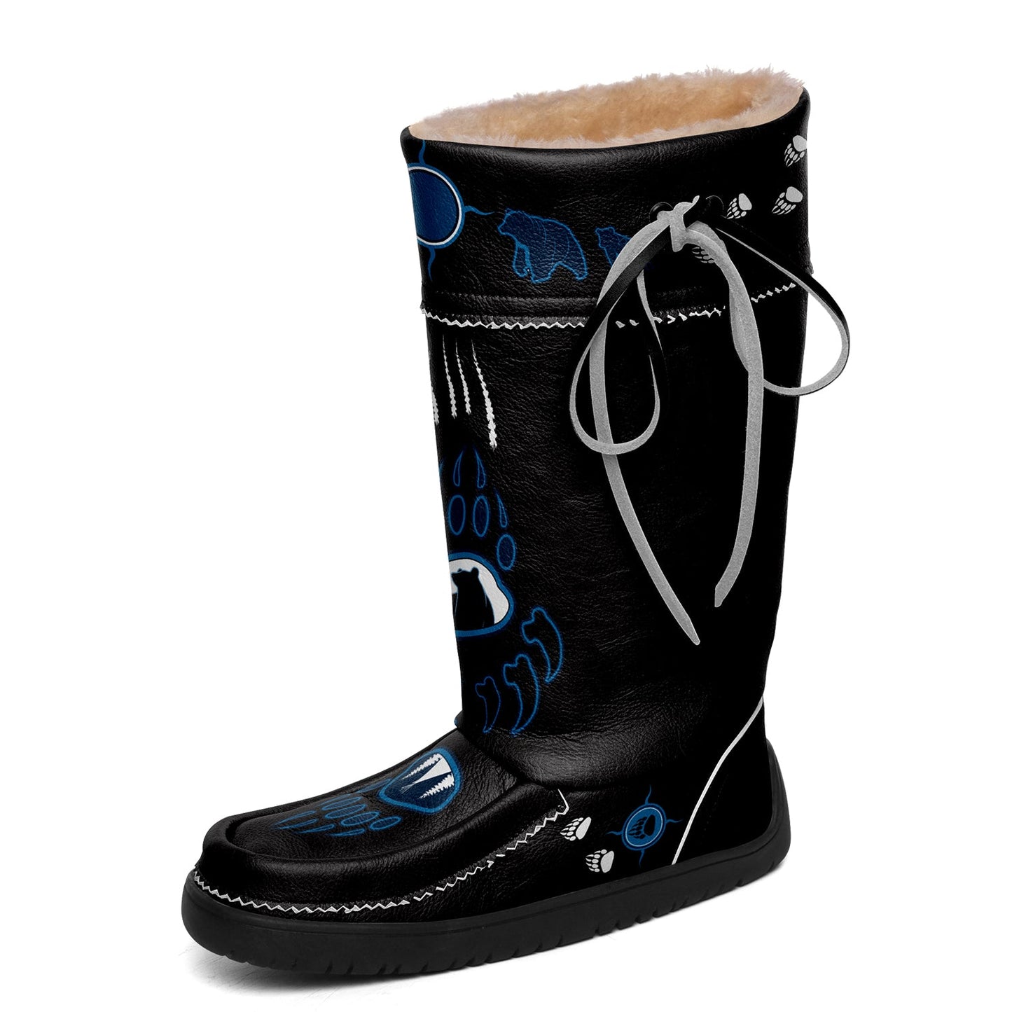 Bear Paw Blue Black Real Leather MocLux
