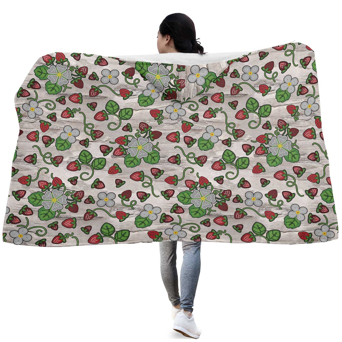 Strawberry Dreams Bright Birch Hooded Blanket