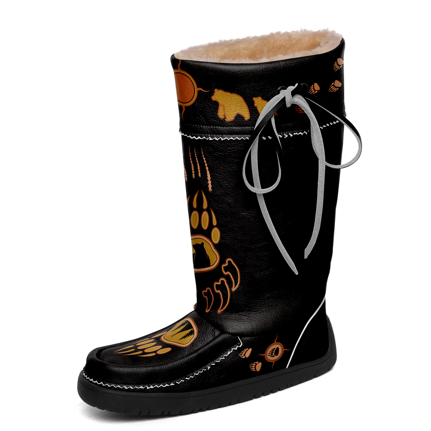 Bear Paw Tan Black Real Leather MocLux