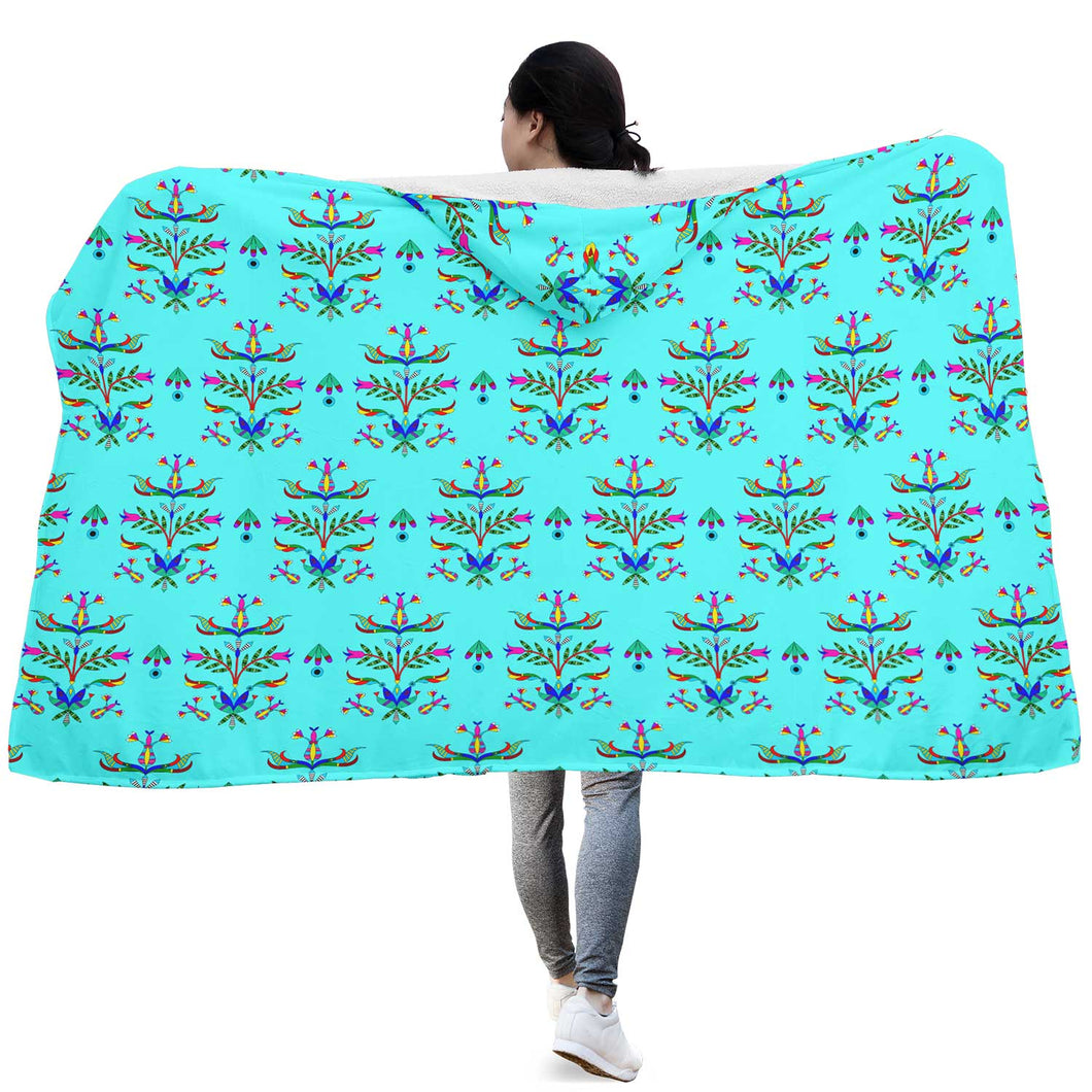 Dakota Damask Turquoise Hooded Blanket