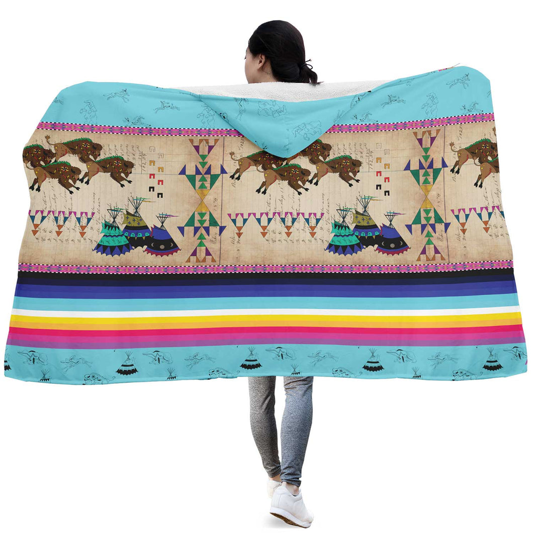 Buffalos Running Sky Hooded Blanket