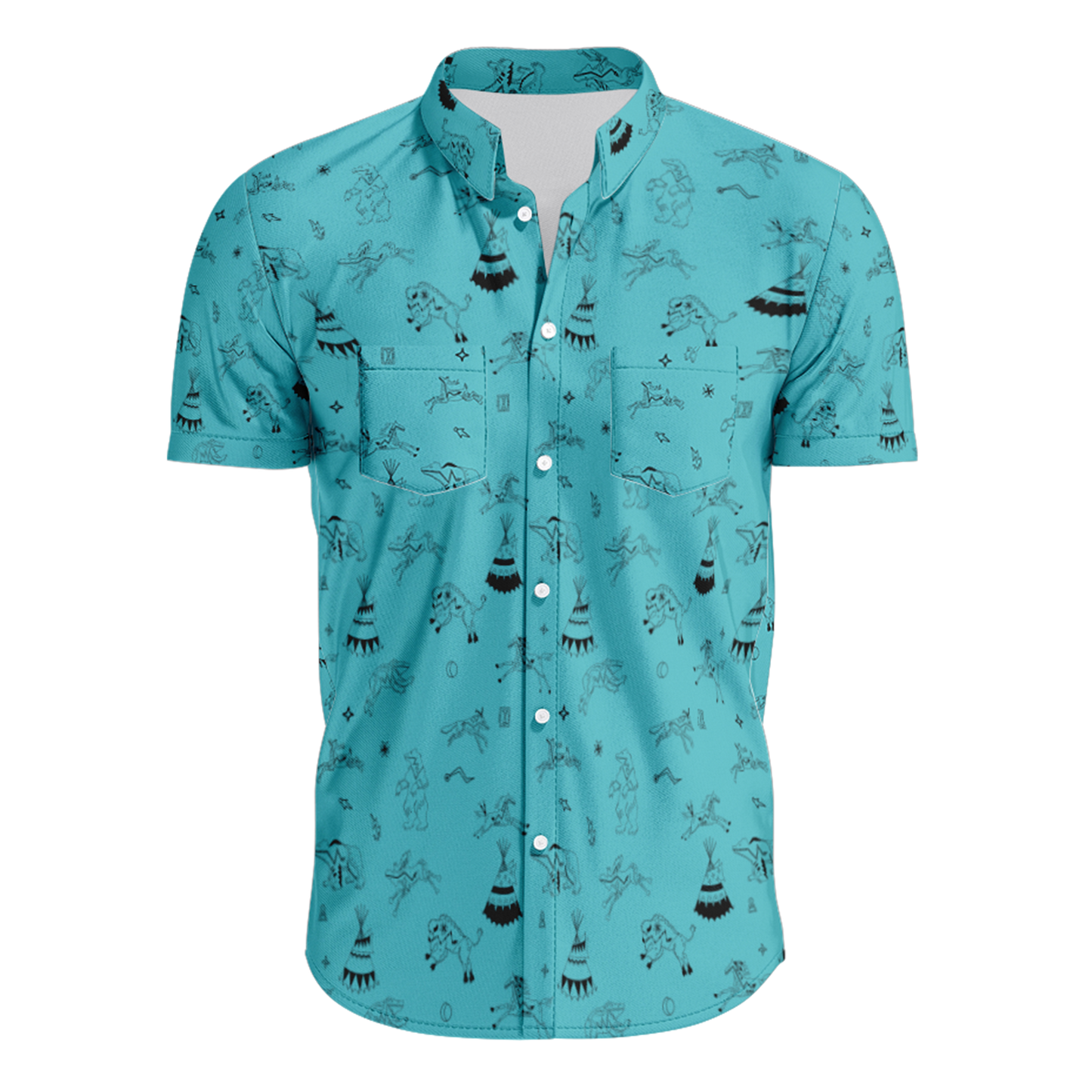 Ledger Dables Torquoise Hawaiian-Style Button Up Shirt