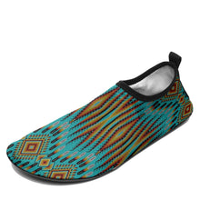 Load image into Gallery viewer, Fire Feather Turquoise Kid&#39;s Sockamoccs Slip On Shoes
