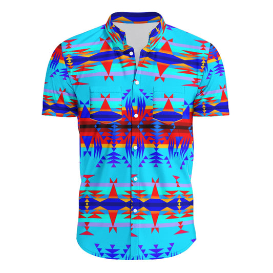 Between the Mountains Blue Short Sleeve Button Up