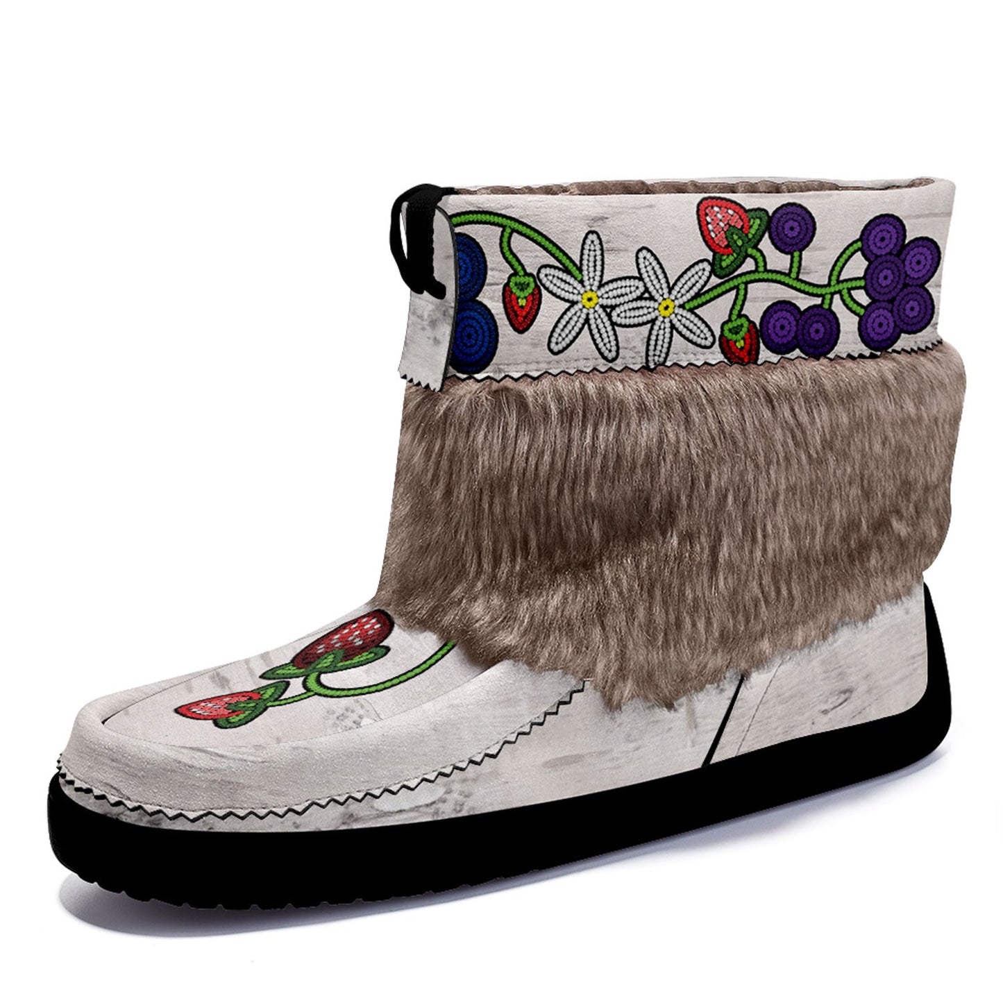 Birch Berries White Leather MocLux Short Style with Fur