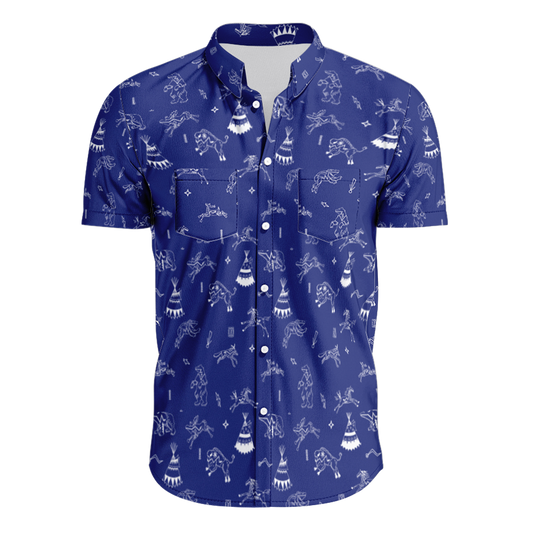 Ledger Dables Blue Hawaiian-Style Button Up Shirt