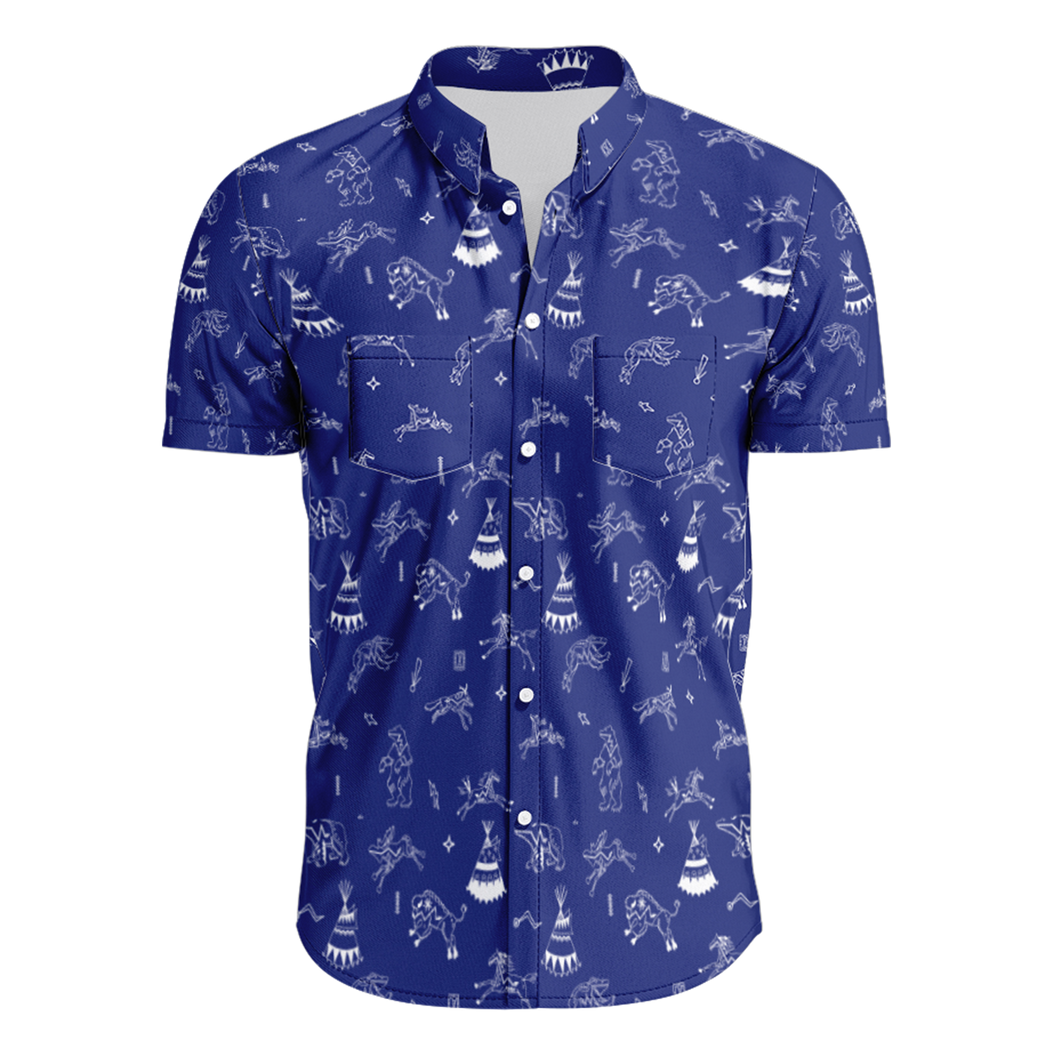 Ledger Dables Blue Hawaiian-Style Button Up Shirt