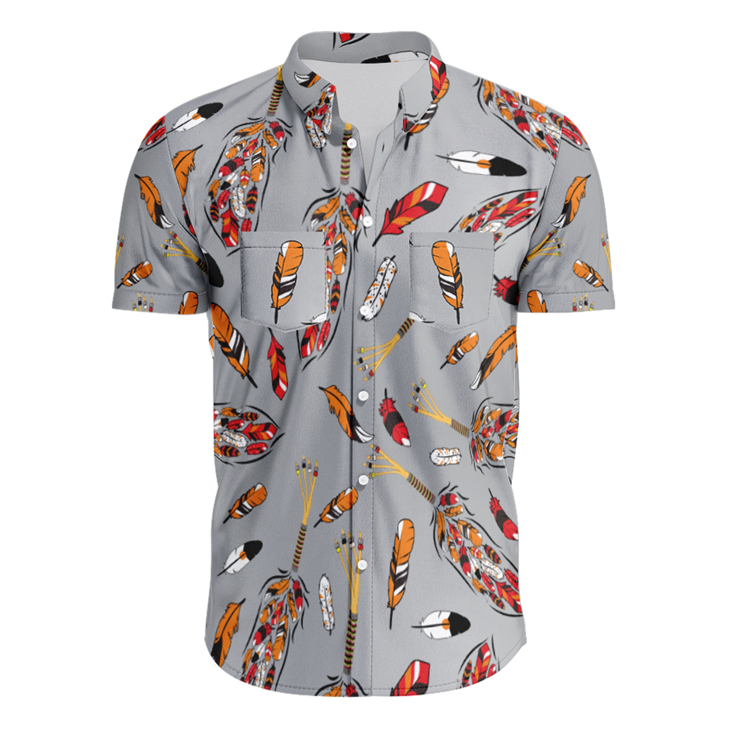 ECM Prayer Feathers Grey Hawaiian-Style Button Up Shirt