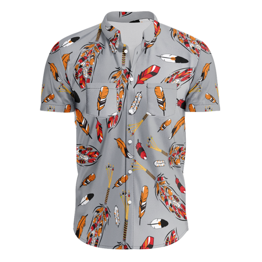 ECM Prayer Feathers Grey Hawaiian-Style Button Up Shirt