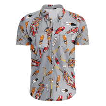 Load image into Gallery viewer, ECM Prayer Feathers Grey Hawaiian-Style Button Up Shirt
