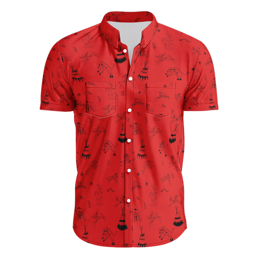 Ledger Dables Red Hawaiian-Style Button Up Shirt