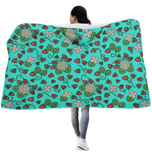 Load image into Gallery viewer, Strawberry Dreams Turquoise Hooded Blanket
