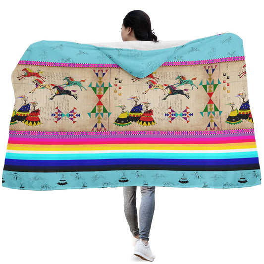 Horses Running Sky Hooded Blanket