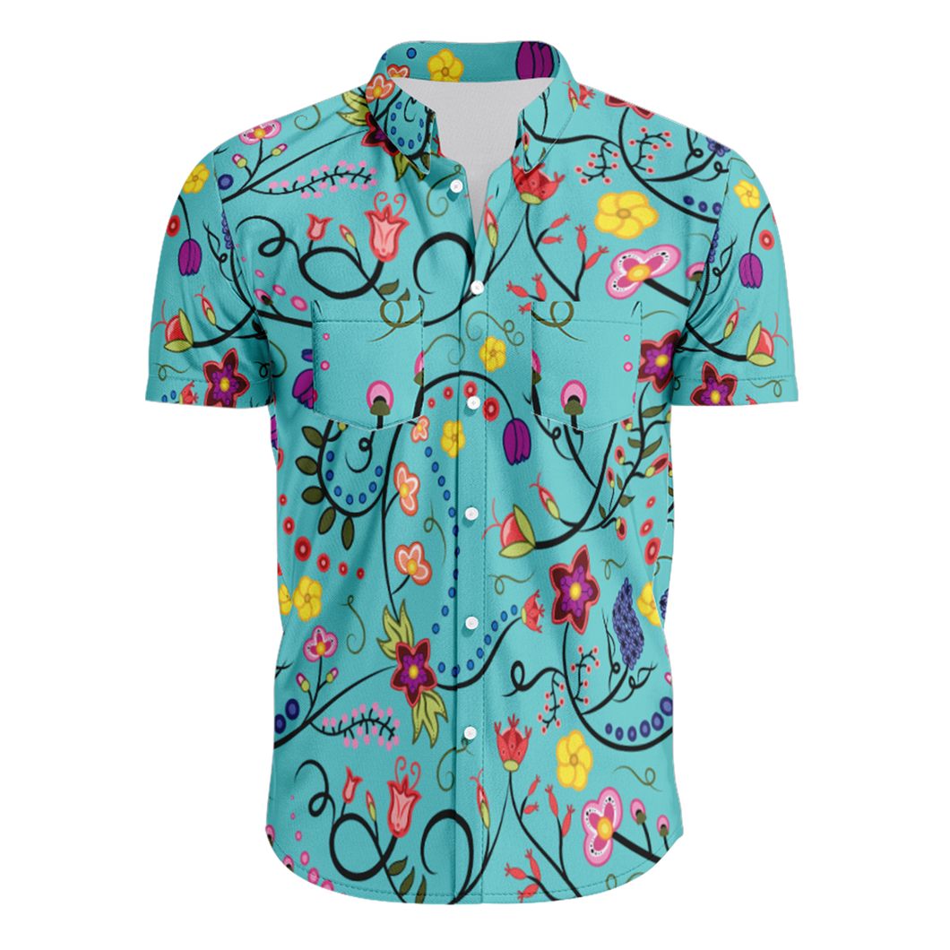 Fresh Fleur Sky Hawaiian-Style Button Up Shirt