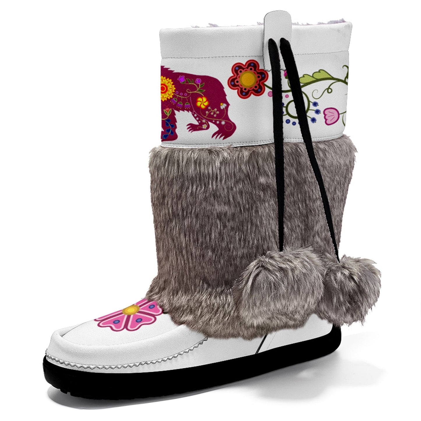 Floral Maskwa Real Leather MocLux with Fur