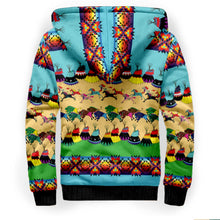 Load image into Gallery viewer, Horses and Buffalo Ledger Torquoise Sherpa Hoodie
