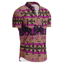 Load image into Gallery viewer, Between the Mountains Berry Hawaiian-Style Button Up Shirt
