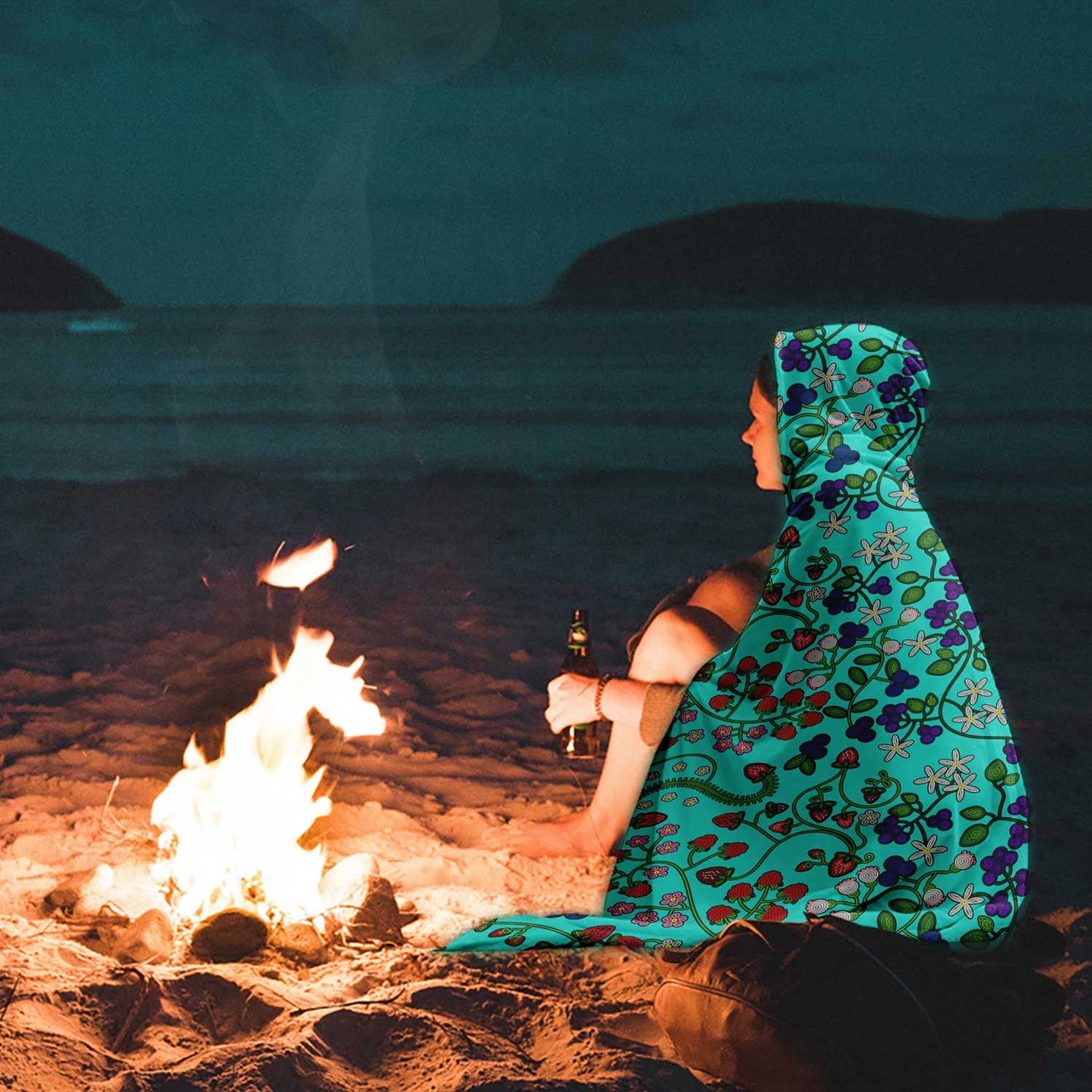 Grandmother's Stories Turquoise Hooded Blanket