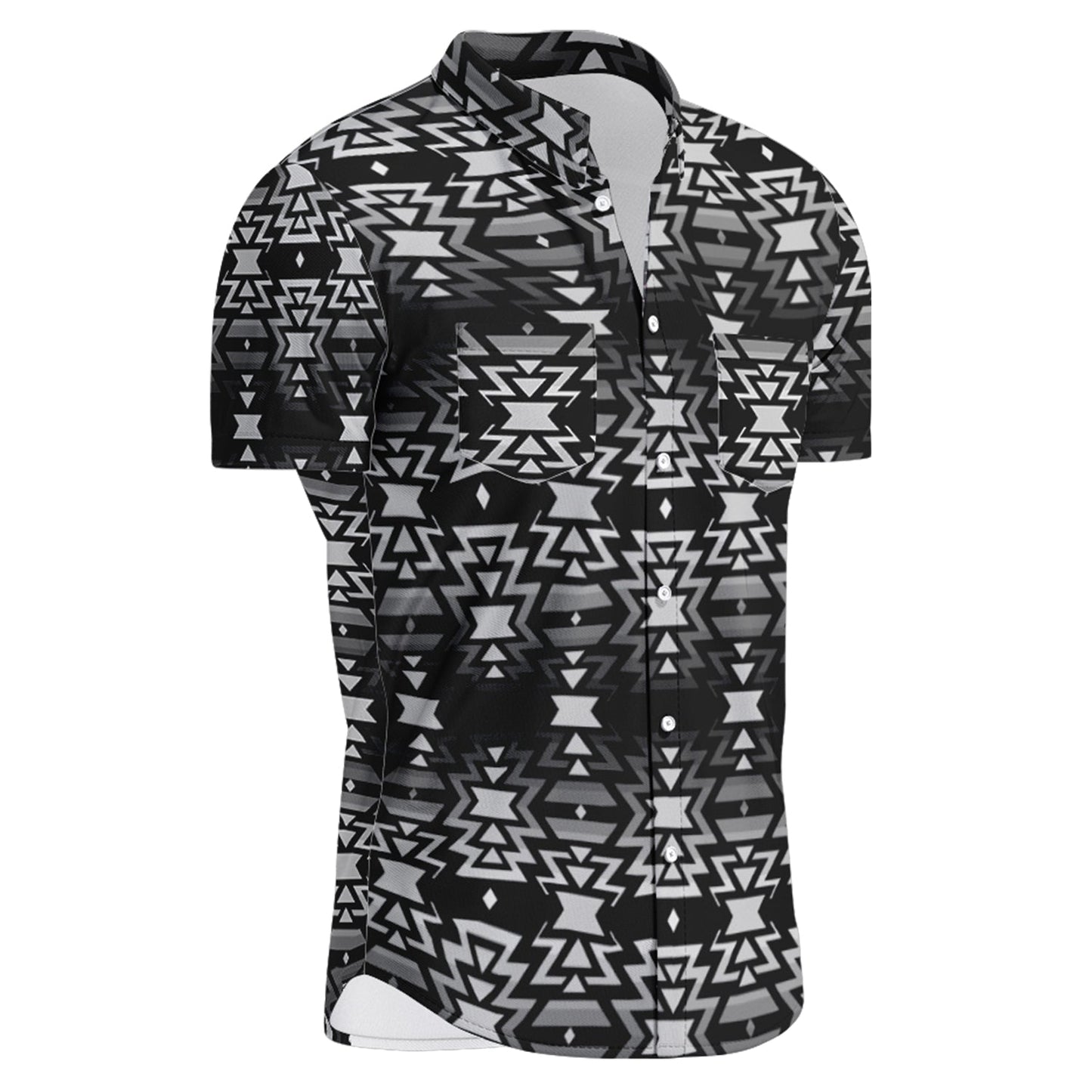 Black Fire Black and Gray Short Sleeve Button Up