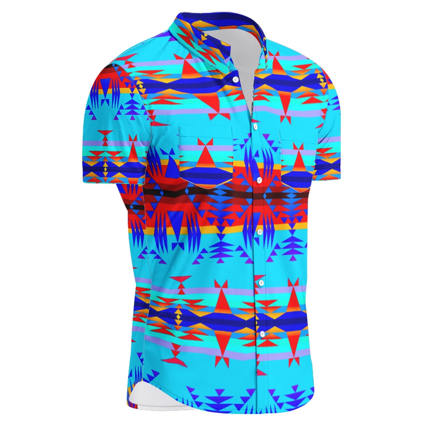 Between the Mountains Blue Short Sleeve Button Up