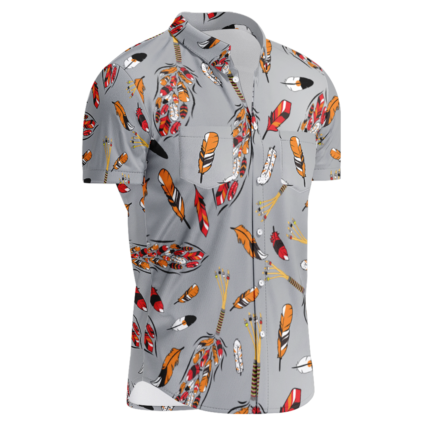 ECM Prayer Feathers Grey Hawaiian-Style Button Up Shirt