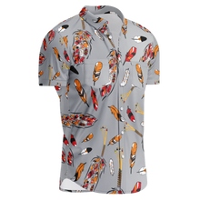 Load image into Gallery viewer, ECM Prayer Feathers Grey Hawaiian-Style Button Up Shirt
