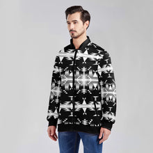 Load image into Gallery viewer, Between the Mountains Black and White Zippered Collared Lightweight Jacket
