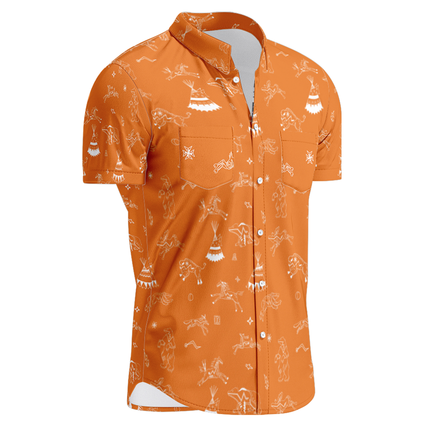 Ledger Dables Orange Hawaiian-Style Button Up Shirt