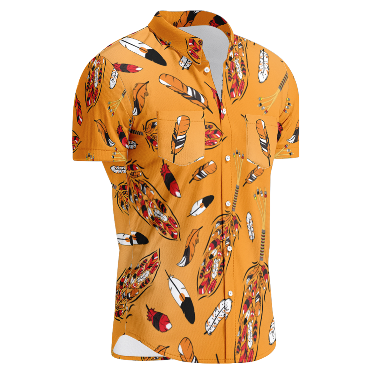 ECM Prayer Feathers Orange Hawaiian-Style Button Up Shirt